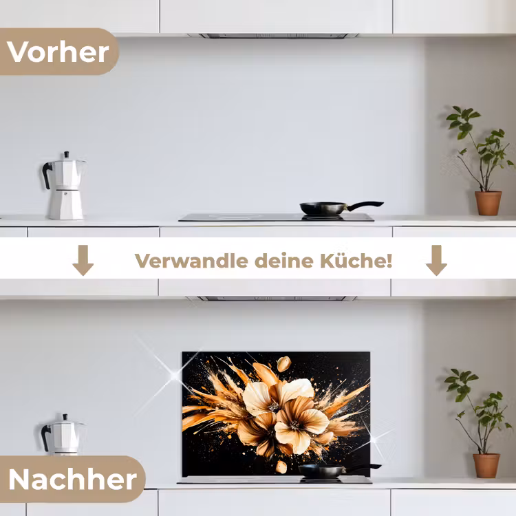 Spritzschutz Küche - Blumen - Gold - Graffiti - Schwarz - Abstrakt — 7
