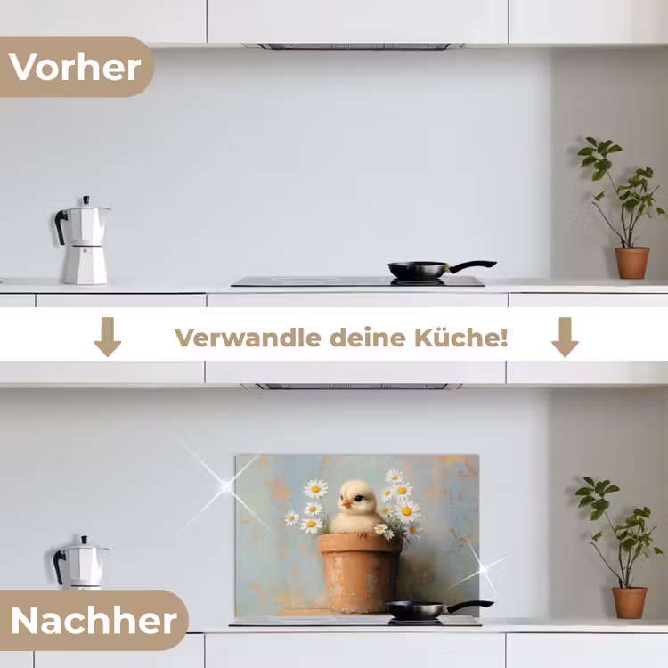 Spritzschutz Küche - Blumentopf - Küken - Blumen — 7