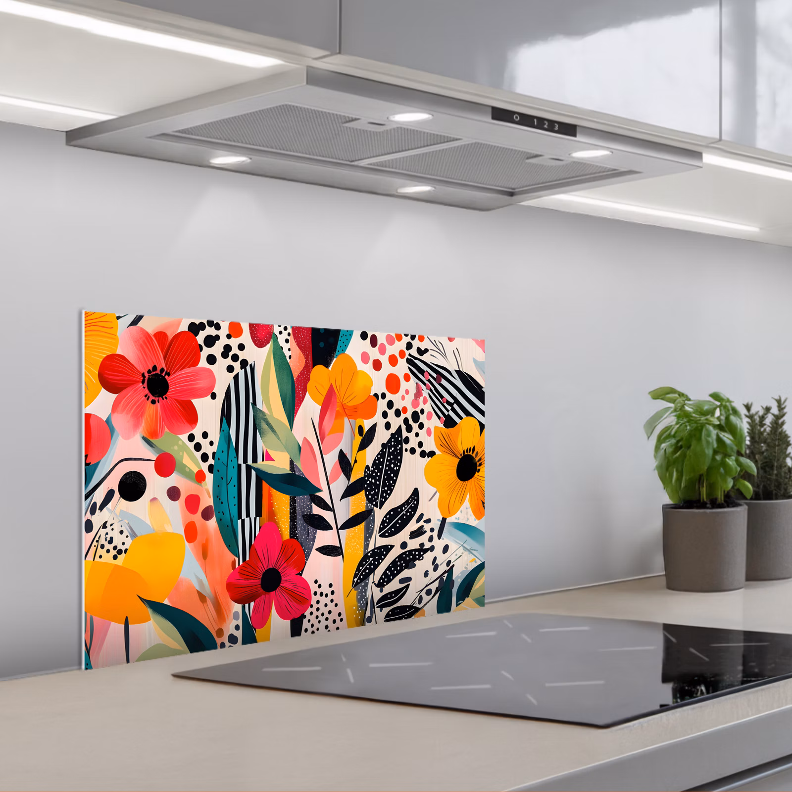 Spritzschutz Küche - Blumen - Blätter - Abstrakt - Farbenfroh — 1