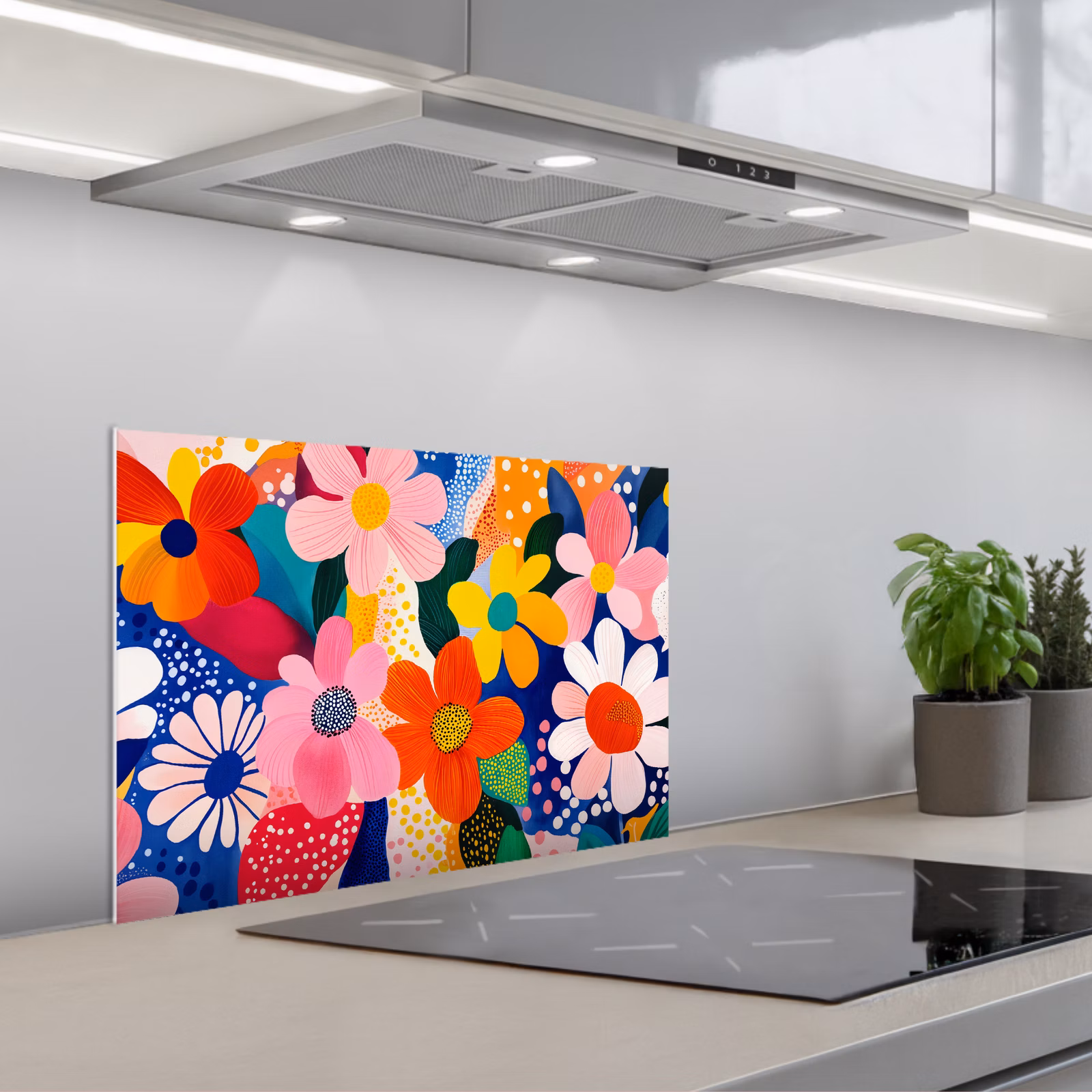 Spritzschutz Küche - Blumen - Bunt - Tupfen — 1