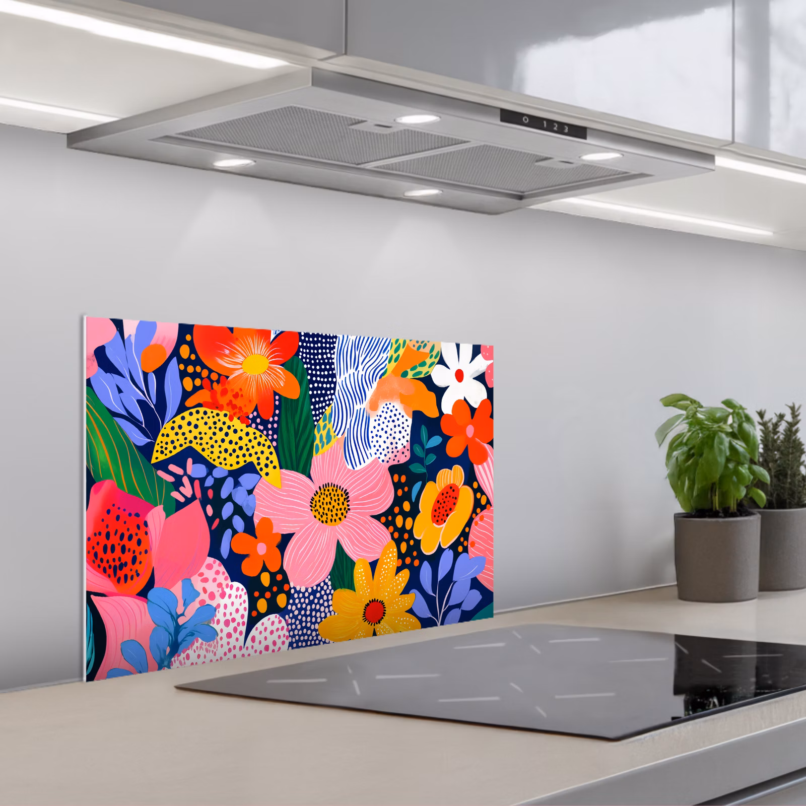 Spritzschutz Küche - Bunt - Blumen - Abstrakt - Punkte — 1