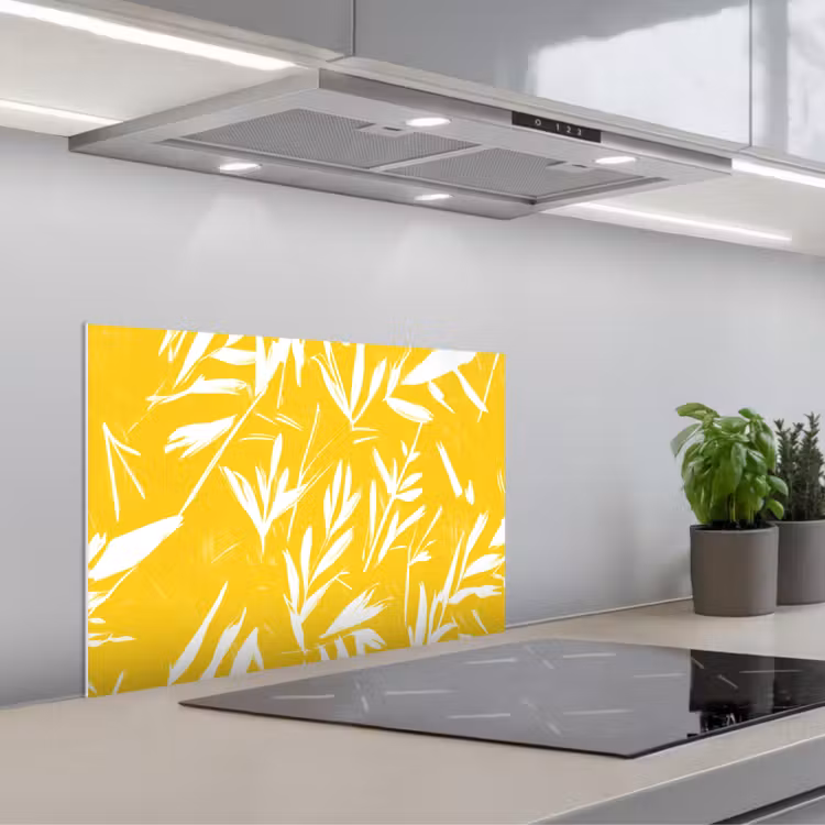 Spritzschutz Küche - Abstrakt - Blätter - Gelb - Pinselstriche — 1