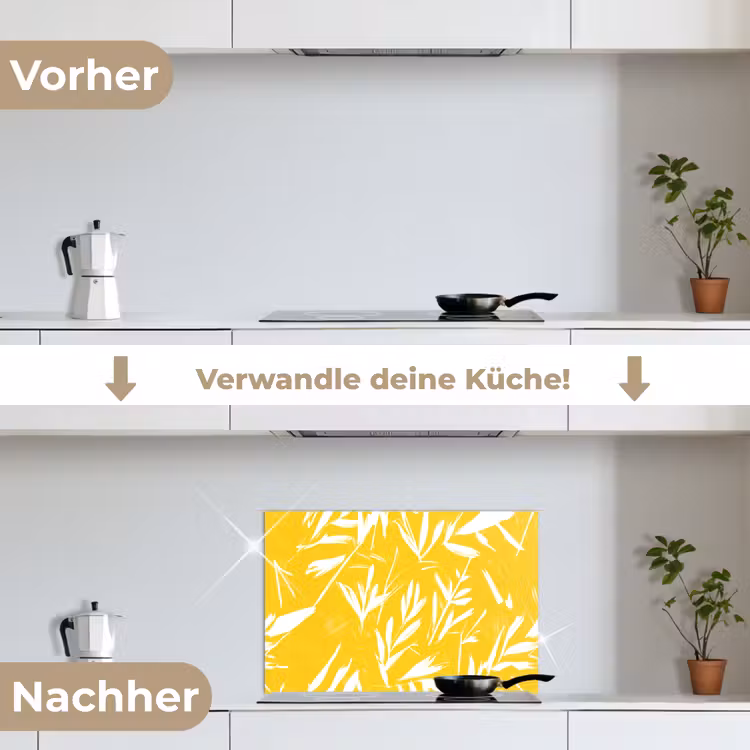 Spritzschutz Küche - Abstrakt - Blätter - Gelb - Pinselstriche — 7