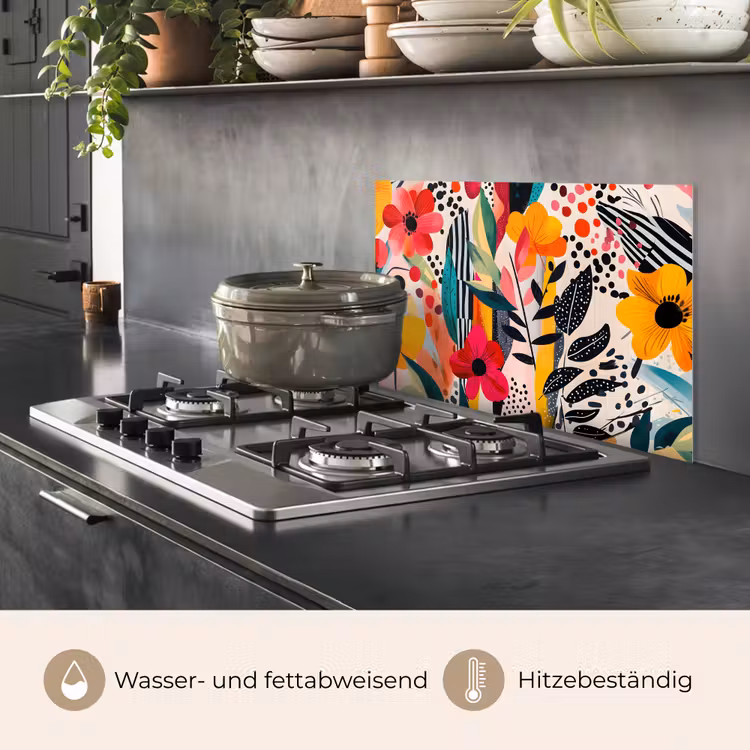 Spritzschutz Küche - Blumen - Blätter - Abstrakt - Farbenfroh — 2