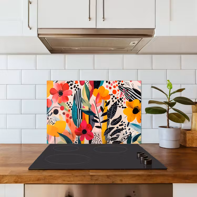 Spritzschutz Küche - Blumen - Blätter - Abstrakt - Farbenfroh — 3