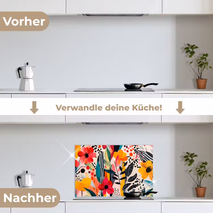 Spritzschutz Küche - Blumen - Blätter - Abstrakt - Farbenfroh — 7