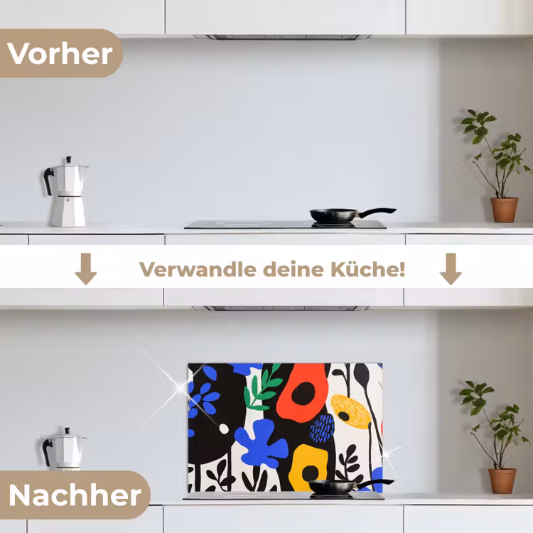 Spritzschutz Küche - Blumen - Blätter - Abstrakt - Schwarz — 7