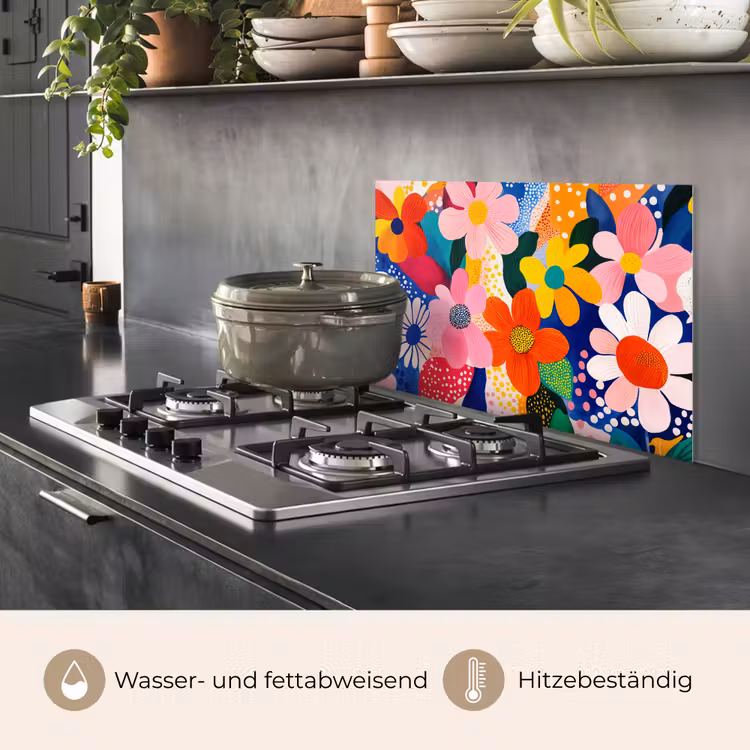 Spritzschutz Küche - Blumen - Bunt - Tupfen — 2