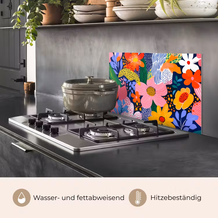 Spritzschutz Küche - Bunt - Blumen - Abstrakt - Punkte — 2