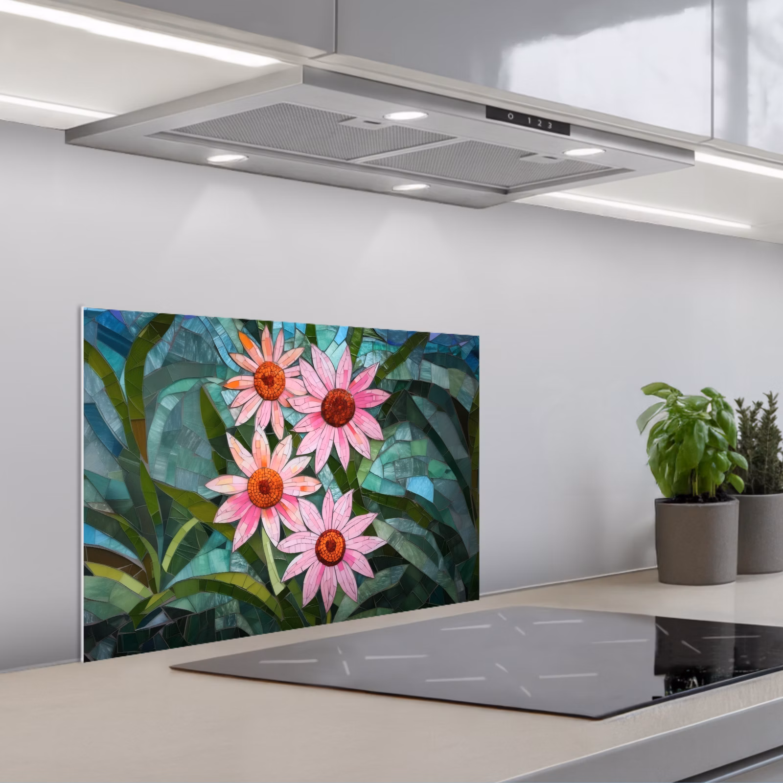 Spritzschutz Küche - Blumen - Rosa - Glasmosaik — 1