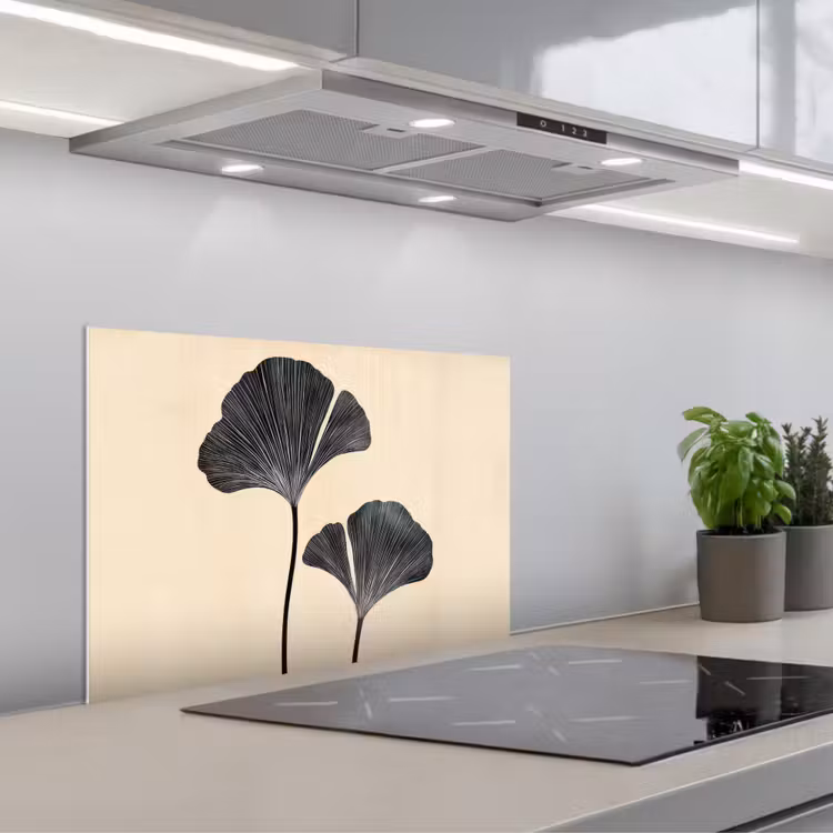 Spritzschutz Küche - Blätter - Minimalistisch - Schwarz — 1