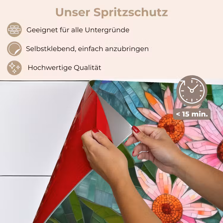Spritzschutz Küche - Blumen - Rosa - Glasmosaik — 4