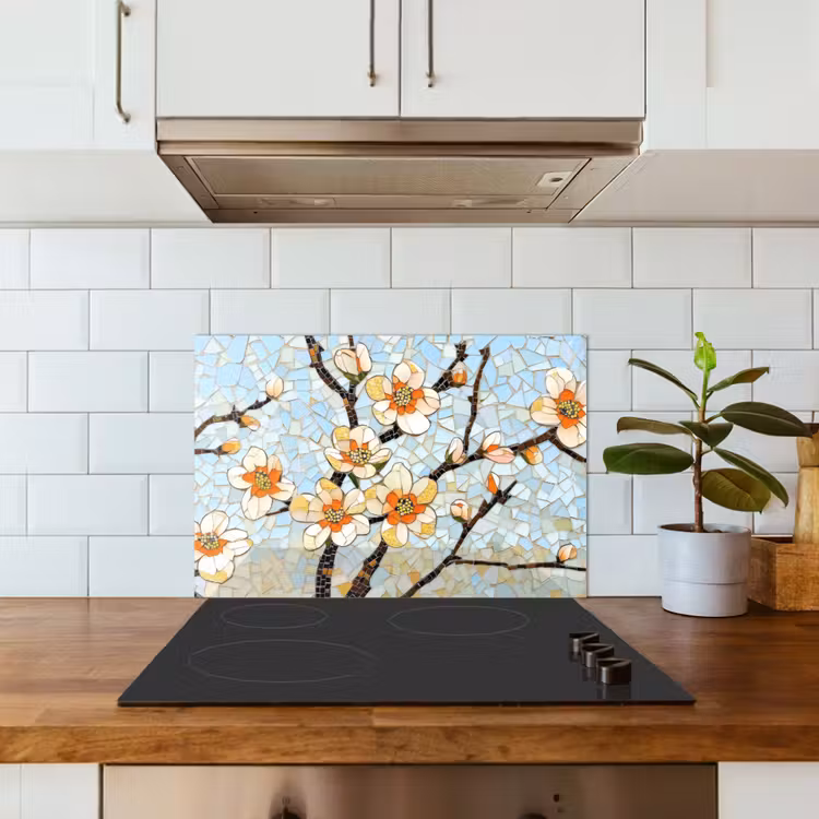 Spritzschutz Küche - Blüten - Weiß - Mosaik - Zweig — 3