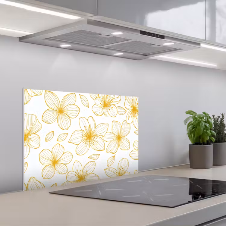 Spritzschutz Küche - Blumen - Muster - Illustration - Gelb — 1