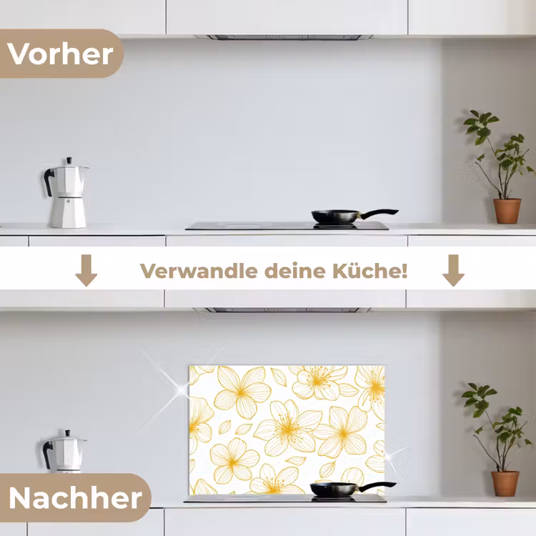 Spritzschutz Küche - Blumen - Muster - Illustration - Gelb — 7