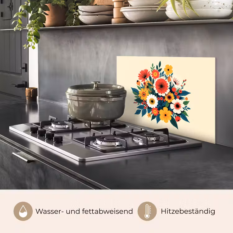 Spritzschutz Küche - Blumenstrauß - Blätter - Illustration - Farbenfroh — 2
