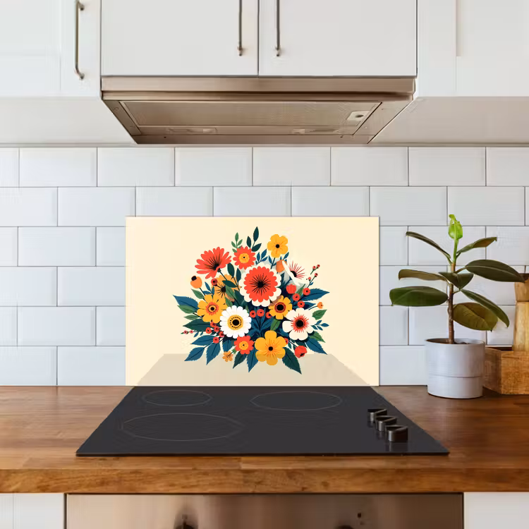 Spritzschutz Küche - Blumenstrauß - Blätter - Illustration - Farbenfroh — 3