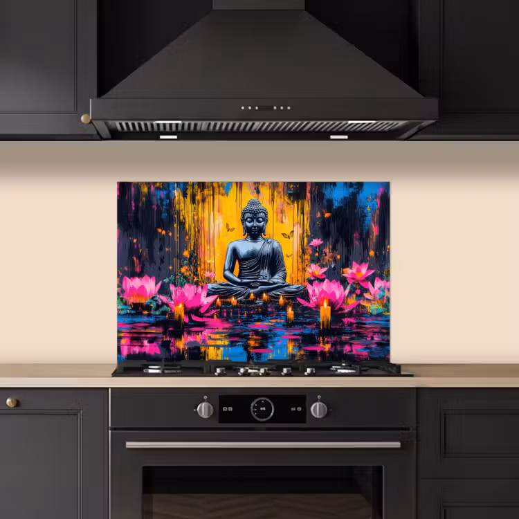 Spritzschutz Küche - Buddha - Blumen - Kerzen - Gelb — 5
