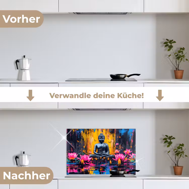 Spritzschutz Küche - Buddha - Blumen - Kerzen - Gelb — 7