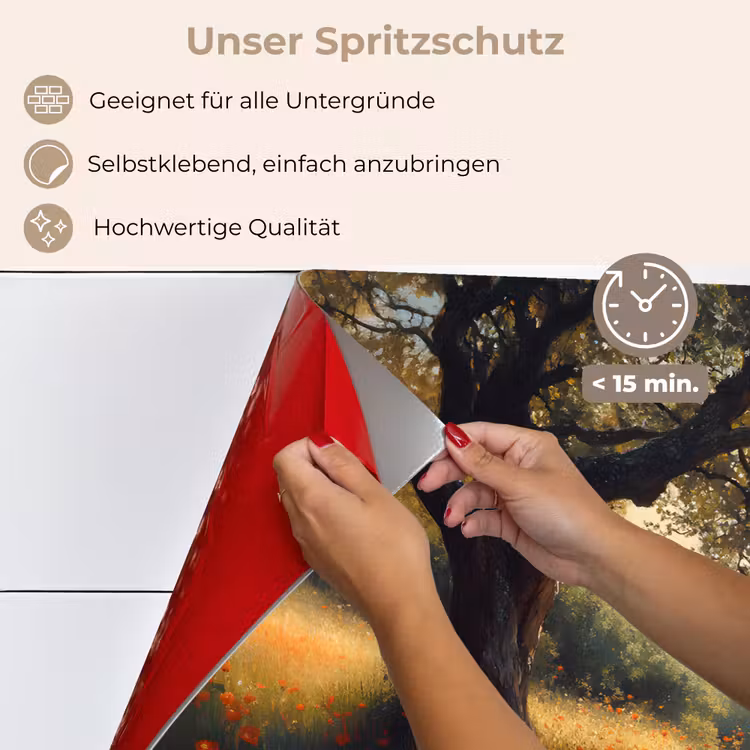 Spritzschutz Küche - Bank - Baum - Mohnblumen - Hügel — 4