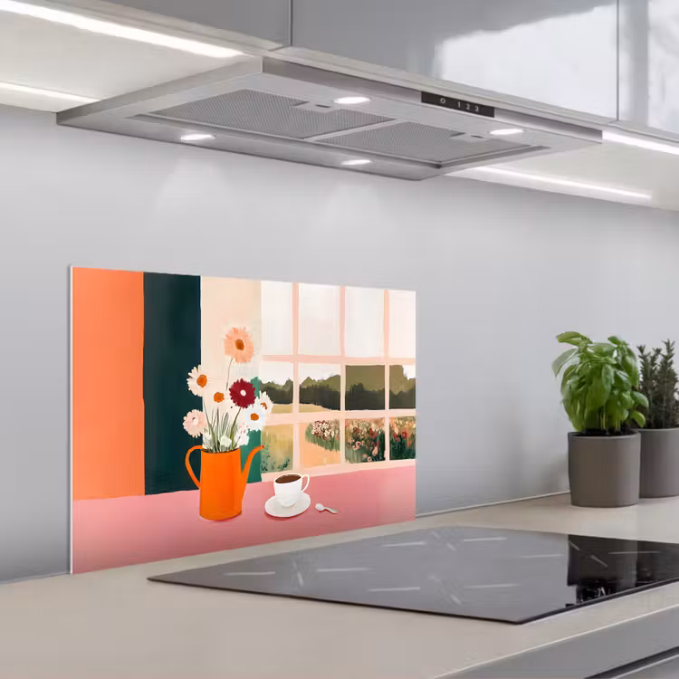 Spritzschutz Küche - Blumen - Kaffee - Fenster — 1