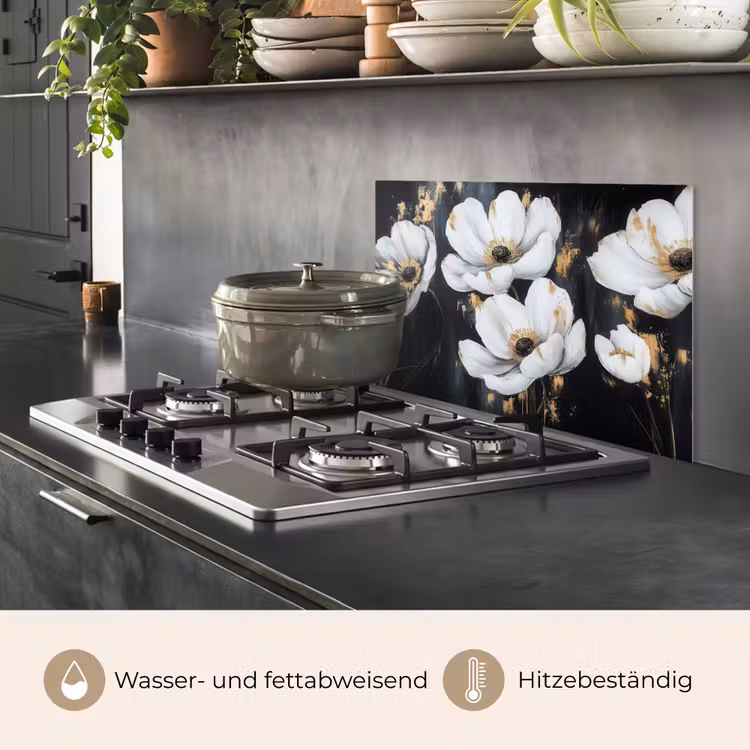 Spritzschutz Küche - Blumen - Weiß - Abstrakt — 2