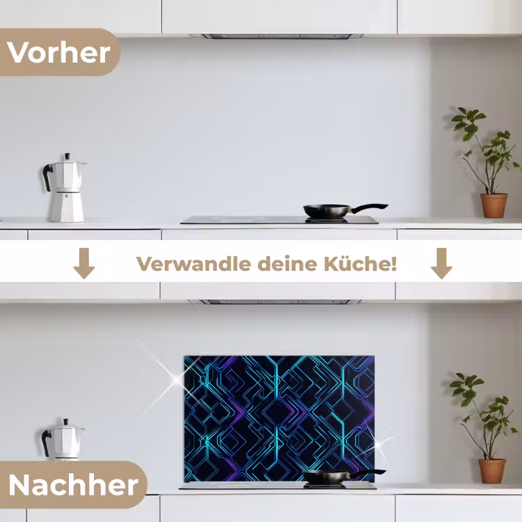 Spritzschutz Küche - Gaming - Karierte Formen - Abstrakt - Neon - Lila — 7