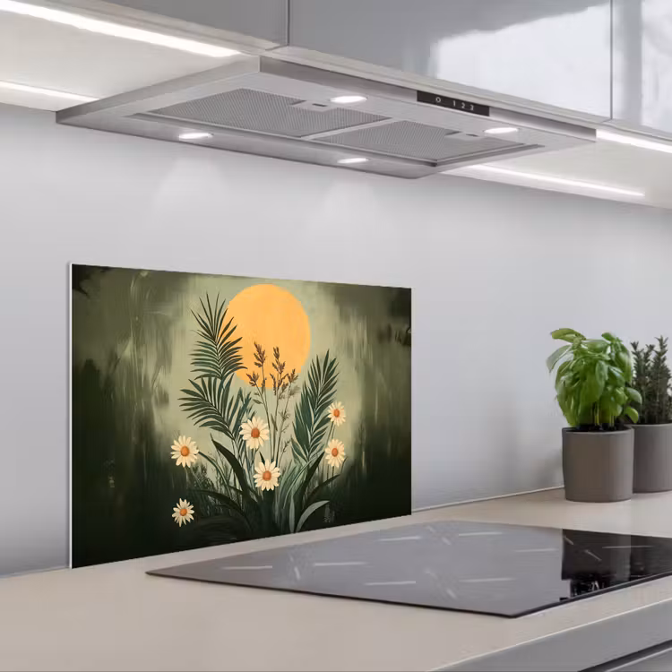 Spritzschutz Küche - Blumen - Blätter - Sonne - Grün — 1