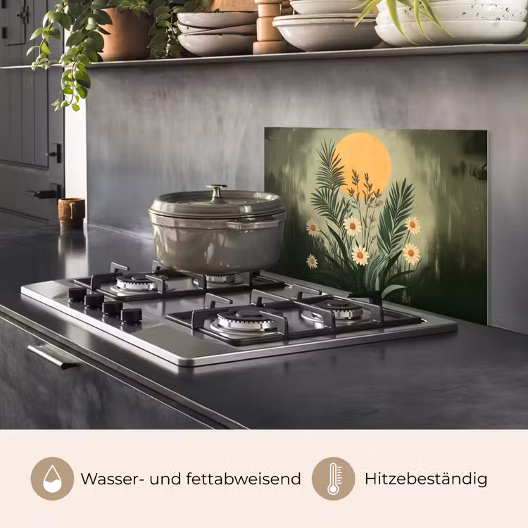 Spritzschutz Küche - Blumen - Blätter - Sonne - Grün — 2