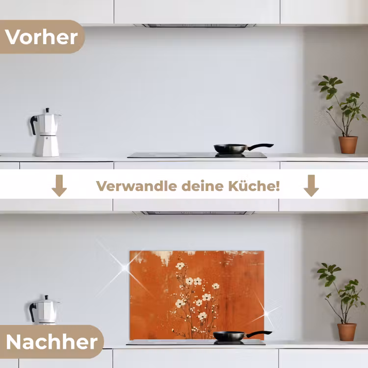 Spritzschutz Küche - Blumen - Weiß - Dezent - Rostfarbe — 7