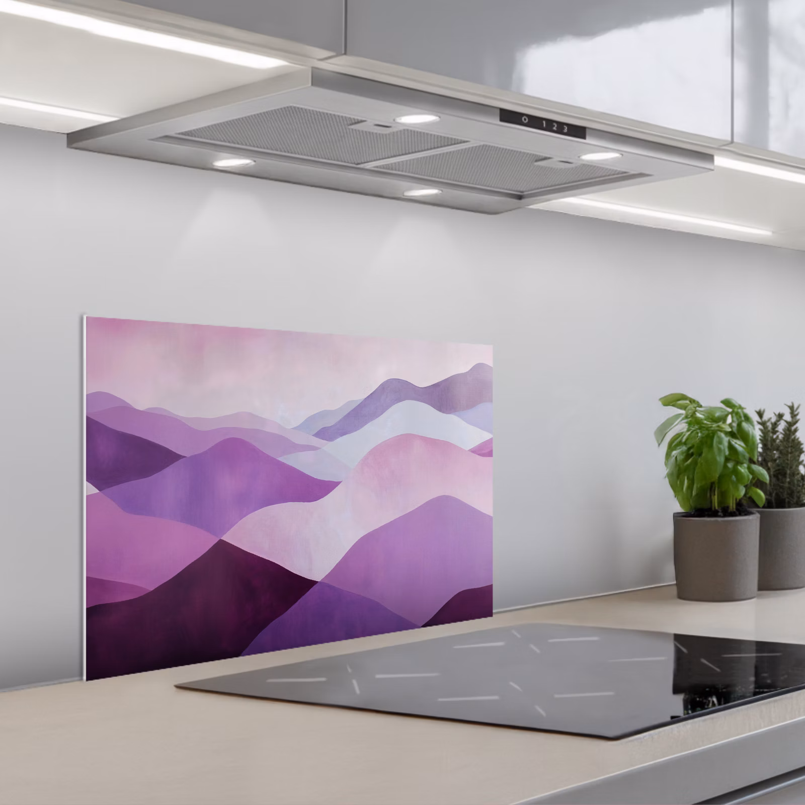 Spritzschutz Küche - Abstrakt - Hügel - Landschaft - Lila — 1