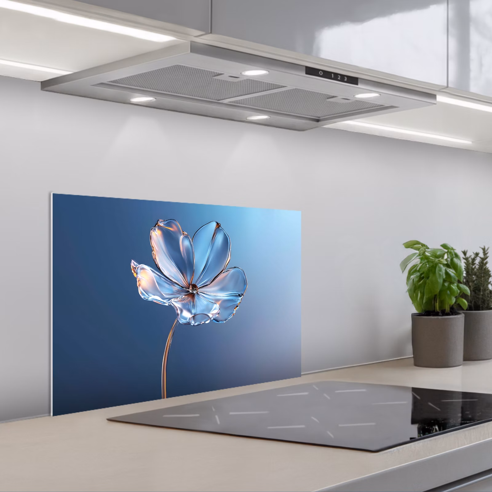 Spritzschutz Küche - Blau - Blume - Gläser - Verziert — 1
