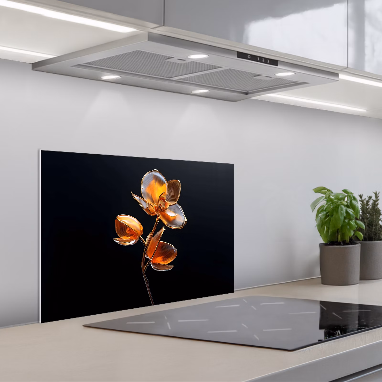 Spritzschutz Küche - Blume - Orchidee - Orange — 1