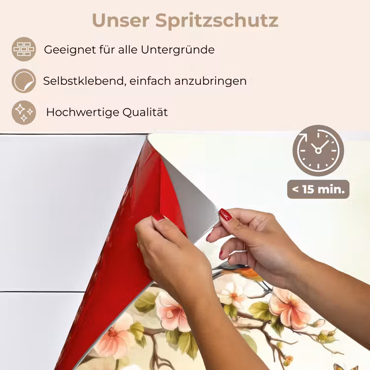 Spritzschutz Küche - Äste - Blumen - Vögel - Rosa — 4