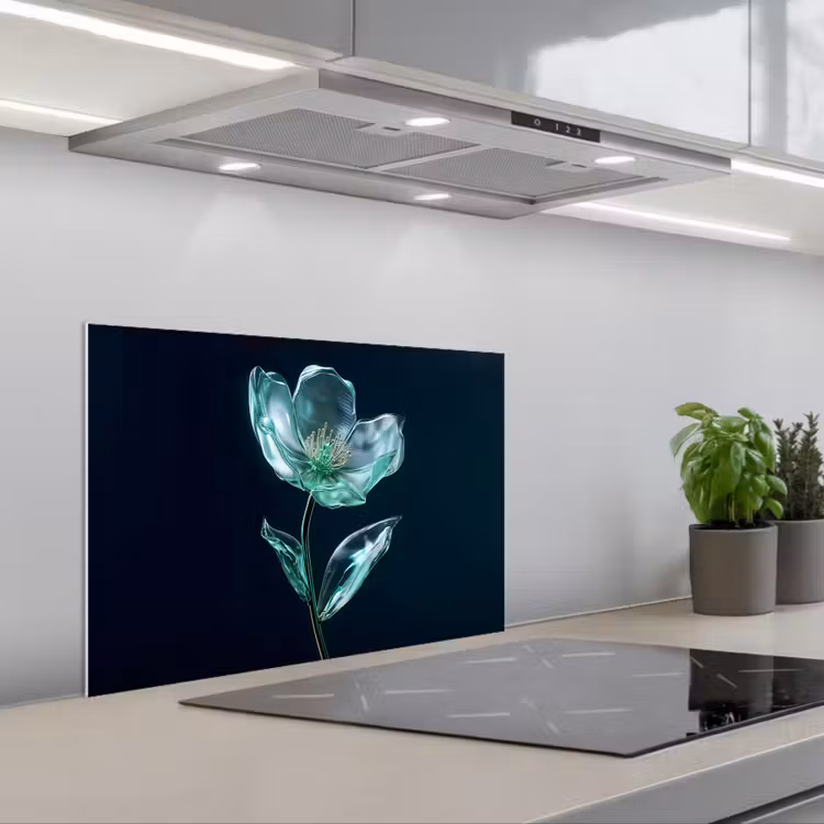 Spritzschutz Küche - Blätter - Blume - Gläser - Dunkelblau — 1