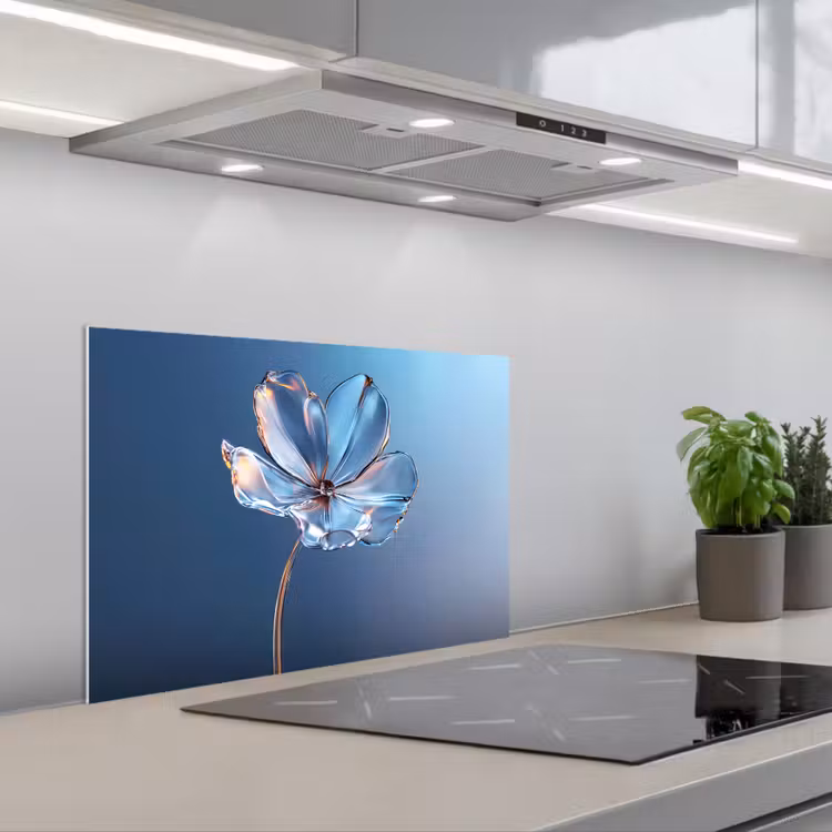 Spritzschutz Küche - Blau - Blume - Gläser - Verziert — 1