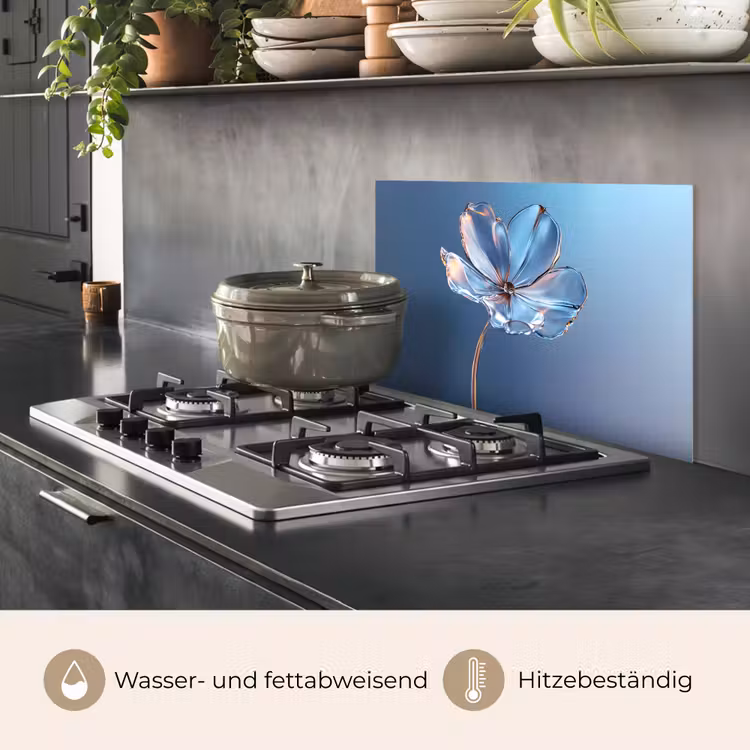 Spritzschutz Küche - Blau - Blume - Gläser - Verziert — 2