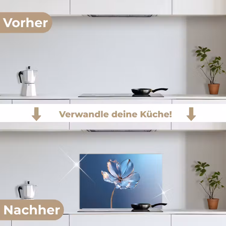 Spritzschutz Küche - Blau - Blume - Gläser - Verziert — 7