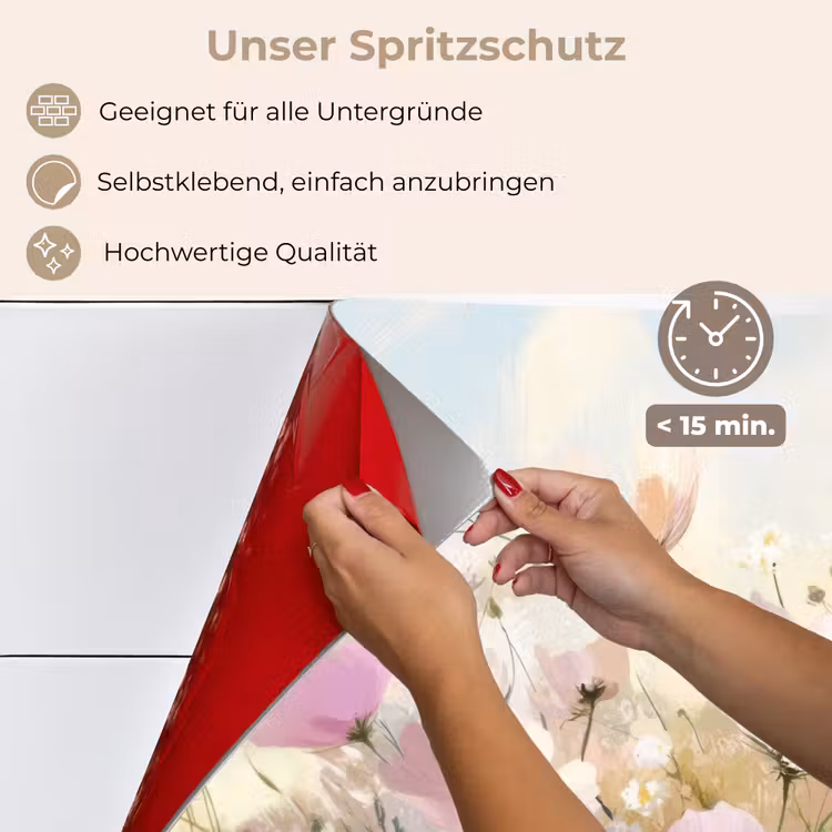 Spritzschutz Küche - Blumenfeld - Helle Farbtöne - Gemalt — 4