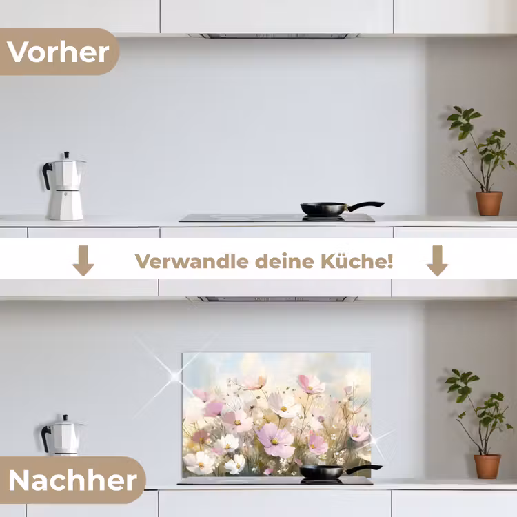 Spritzschutz Küche - Blumenfeld - Helle Farbtöne - Gemalt — 7