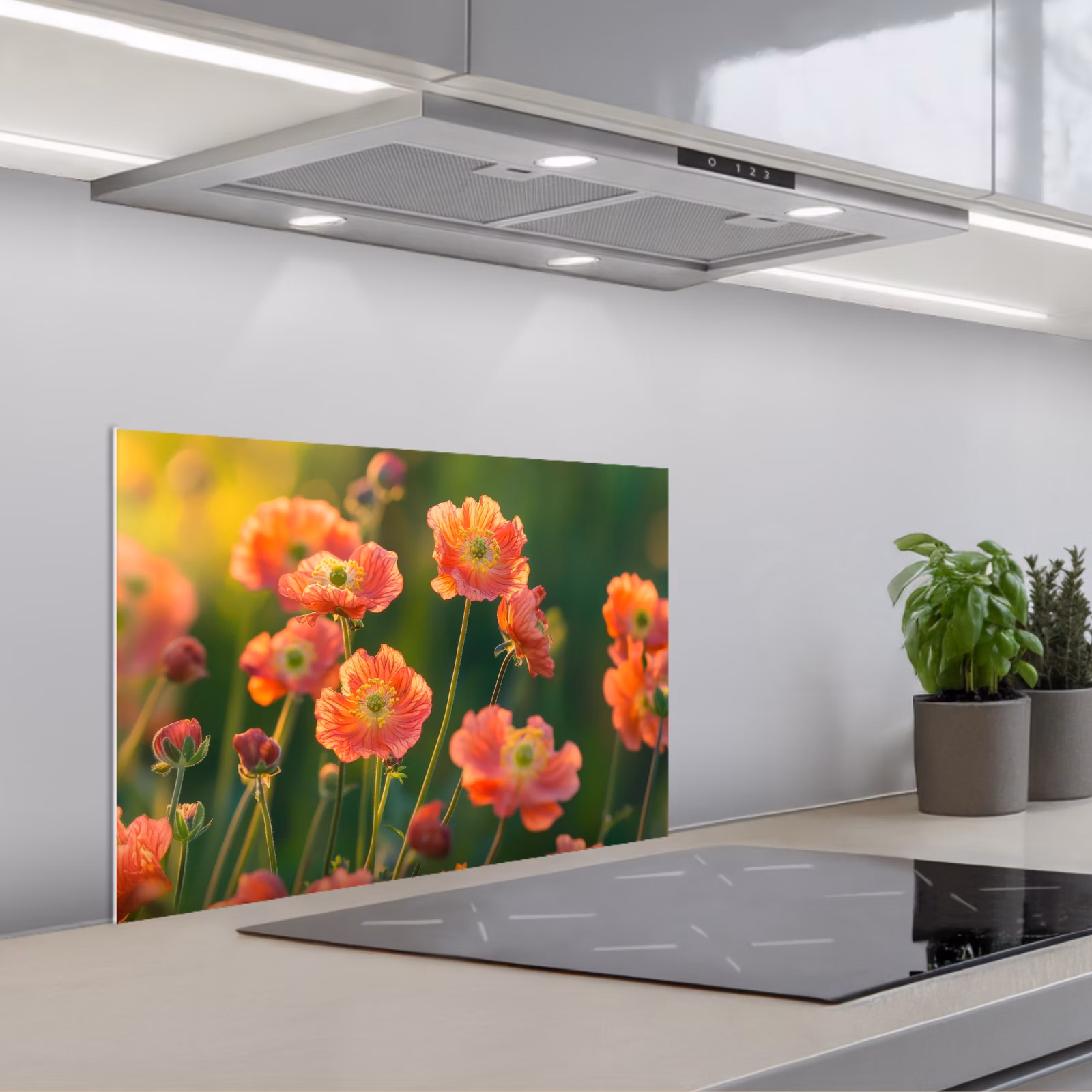Spritzschutz Küche - Blumenfeld - Sonnenstrahlen - Orange — 1