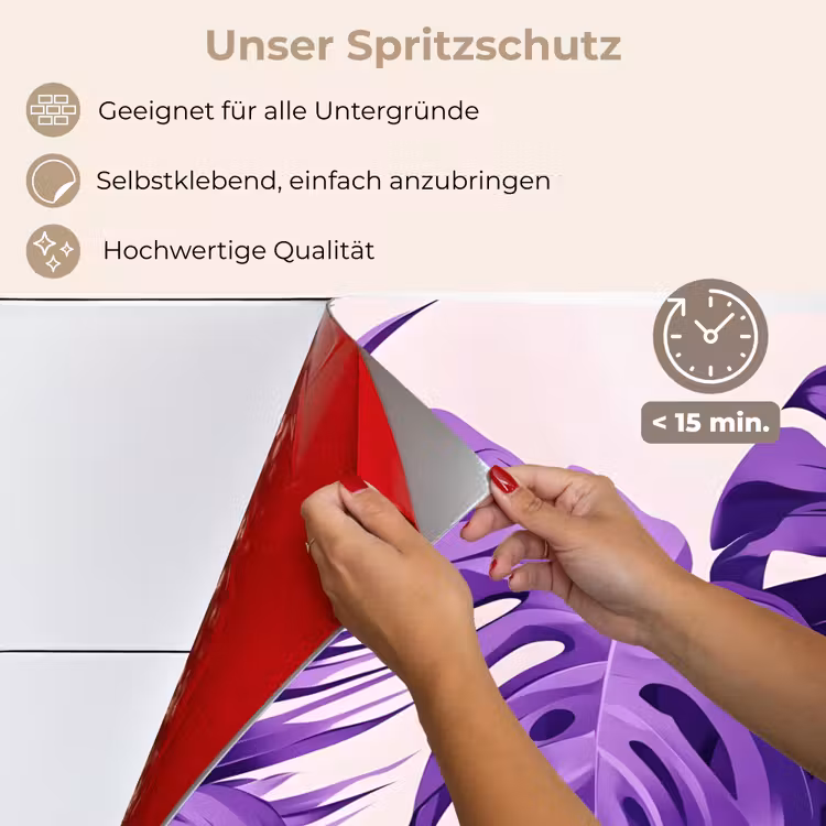 Spritzschutz Küche - Blätter - Lila - Tropisch - Abstrakt — 4
