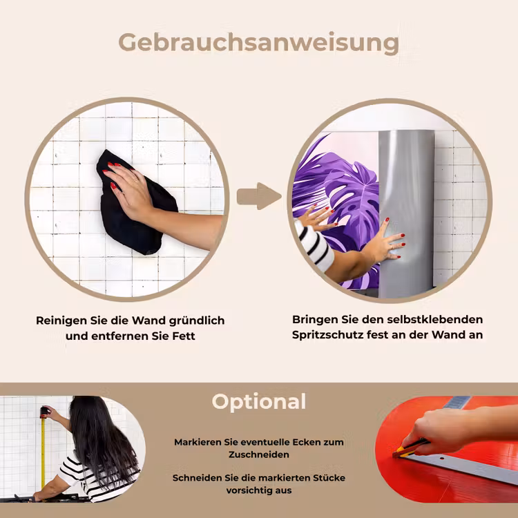 Spritzschutz Küche - Blätter - Lila - Tropisch - Abstrakt — 6
