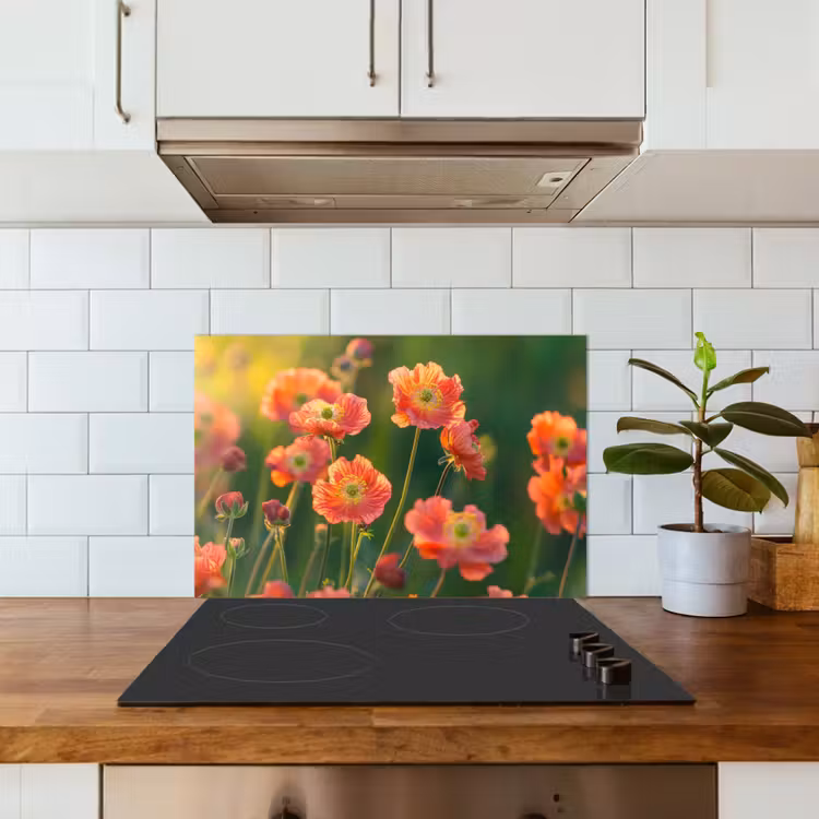 Spritzschutz Küche - Blumenfeld - Sonnenstrahlen - Orange — 3
