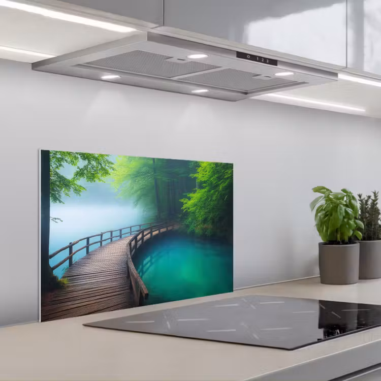 Spritzschutz Küche - Brücke - Wasser - Fluss - Wald — 1