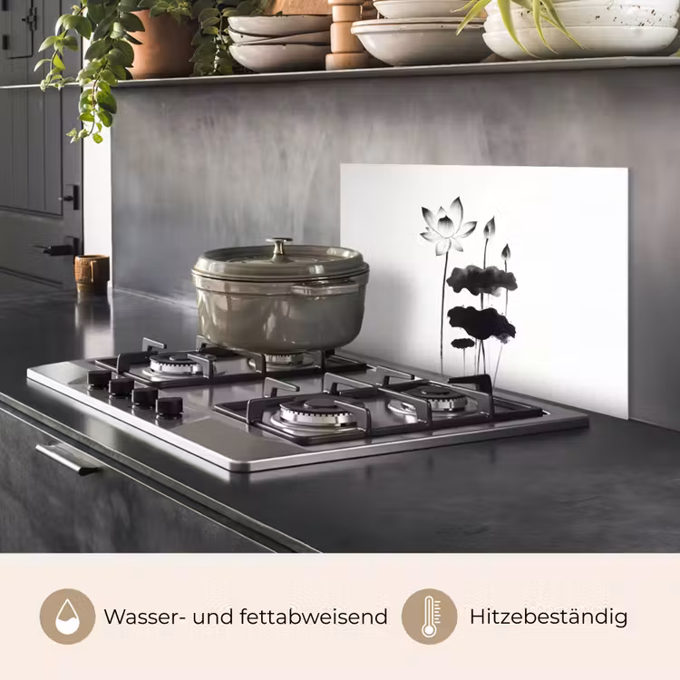 Spritzschutz Küche - Blätter - Schwarz - Lotusblume - Minimalistisch — 2
