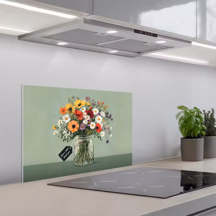 Spritzschutz Küche - Blumen - Vase - Karte — 1