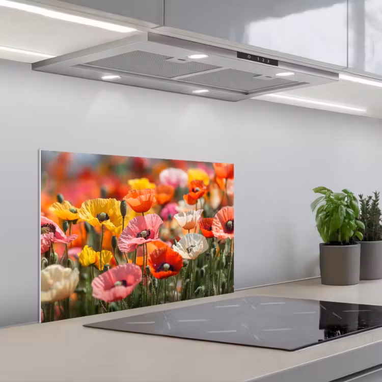 Spritzschutz Küche - Blumenfeld - Mohnblumen - Farbenfroh — 1