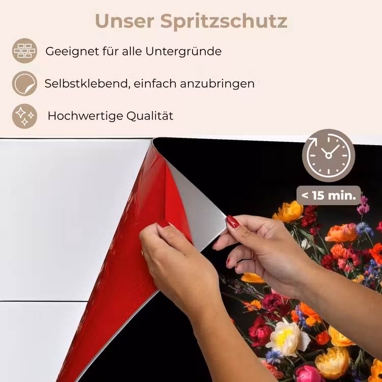 Spritzschutz Küche - Bunt - Blumenstrauß - Vase - Dunkelbraun — 4