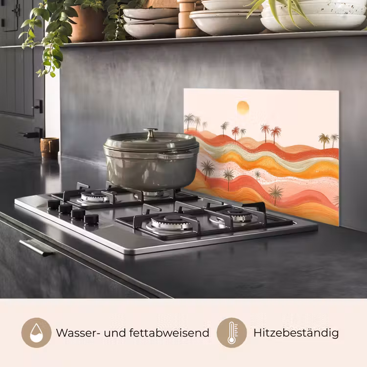 Spritzschutz Küche - Abstrakte Landschaft - Palmen - Farbenfroh — 2